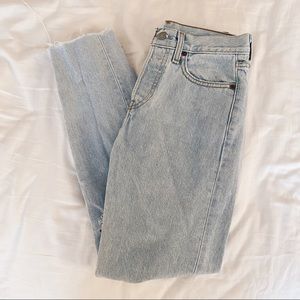 Levis 501 Straight Leg Light Wash Ripped Jeans